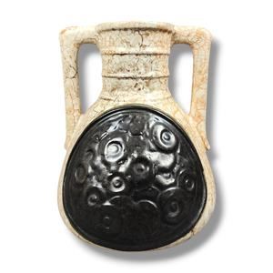 Vintage Czech Ditmar Urbach Pottery Vase Marbled Alienware Beige Orange Black 6"